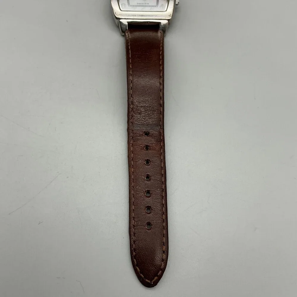 Ecclissi Womens Watch 31mm MOP Sterling Silver 22590 Brown Leather New Battery